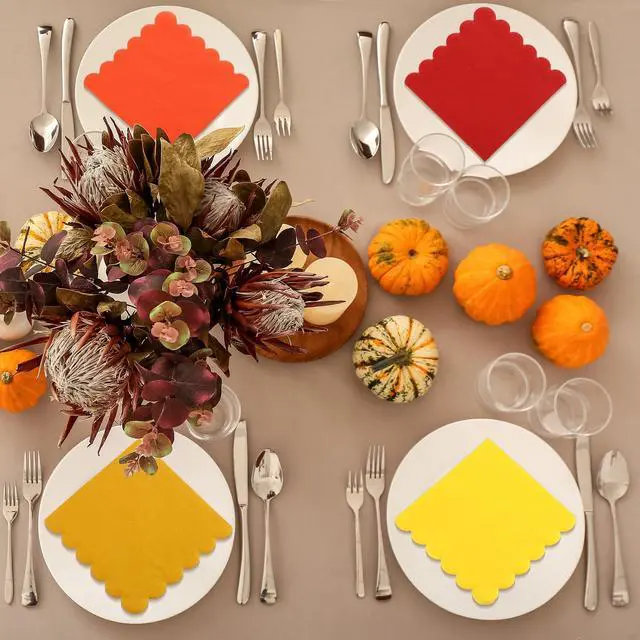 Alt view image 6 of 7 - 150 Pack Scalloped Napkins 5 x 5 Inch Disposable Paper Napkins Gradient Color Napkins with Scalloped Edges for Dinner Wedding Birthday Party Supplies, Autumn Color