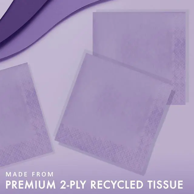 Alt view image 2 of 5 - Touch of Color Party Paper Napkins, Luscious Lavender, 6.5 in, 50 ct | Lavender 2-ply Disposable Napkins Made of Soft and Durable Tissue, Bulk Napkins for Parties, Holidays, Birthdays, and More