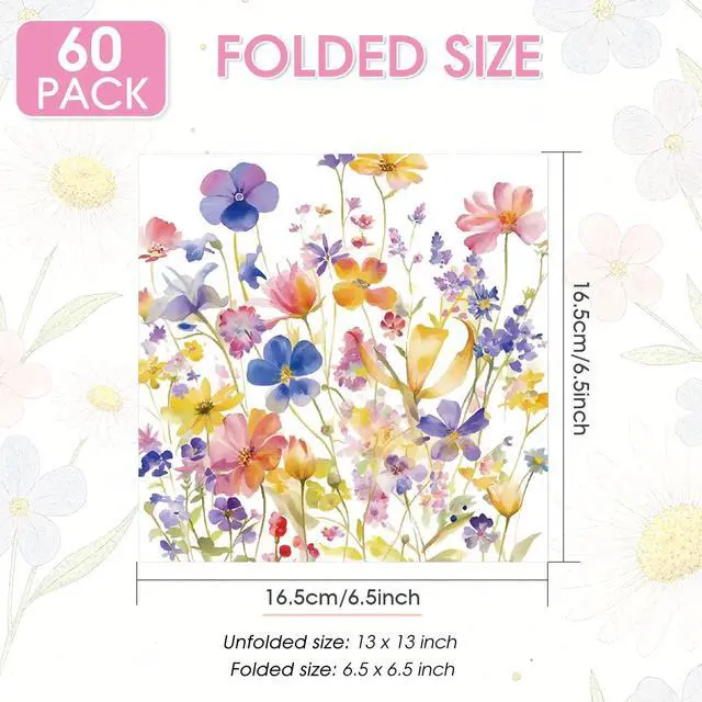 Alt view image 2 of 6 - 60 Pcs Wildflower Napkins, Floral Paper Napkins Disposable Flower Cocktail Napkins For Spring Summer Picnic Wedding Baby Shower Birthday Tea Birthday Spring Tea Party6.5 x 6.5 Inch