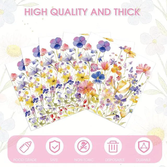 Alt view image 3 of 6 - 60 Pcs Wildflower Napkins, Floral Paper Napkins Disposable Flower Cocktail Napkins For Spring Summer Picnic Wedding Baby Shower Birthday Tea Birthday Spring Tea Party6.5 x 6.5 Inch