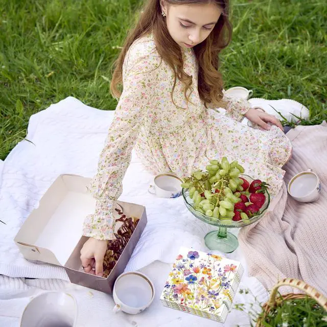 Alt view image 6 of 6 - 60 Pcs Wildflower Napkins, Floral Paper Napkins Disposable Flower Cocktail Napkins For Spring Summer Picnic Wedding Baby Shower Birthday Tea Birthday Spring Tea Party6.5 x 6.5 Inch