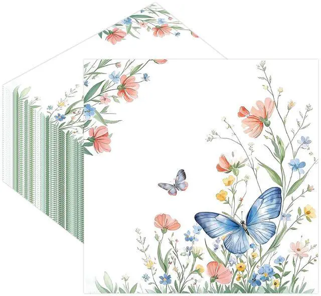 Main image of 50pcs Wildflower Napkins party Decorations, Floral Paper Napkins Disposable Flower and Butterfly Luncheon Cocktail Napkin for Spring Summer Birthday Picnic Wedding Baby Shower Tea Party Decor
