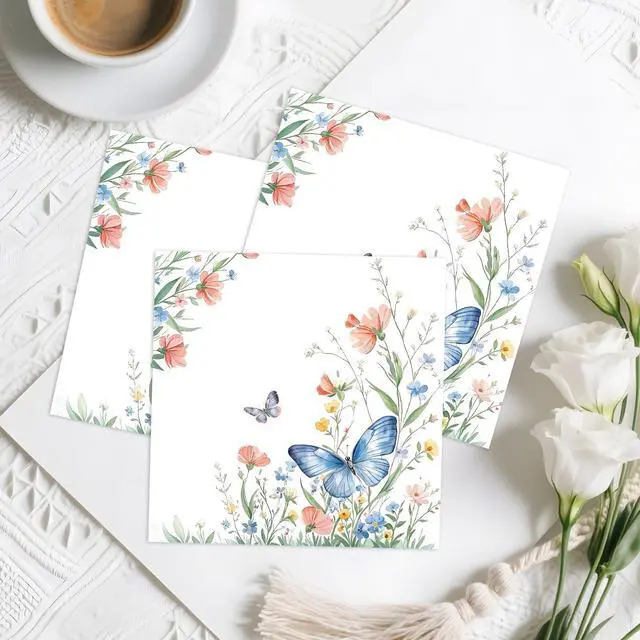Alt view image 2 of 7 - 50pcs Wildflower Napkins party Decorations, Floral Paper Napkins Disposable Flower and Butterfly Luncheon Cocktail Napkin for Spring Summer Birthday Picnic Wedding Baby Shower Tea Party Decor