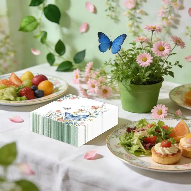 Alt view image 5 of 7 - 50pcs Wildflower Napkins party Decorations, Floral Paper Napkins Disposable Flower and Butterfly Luncheon Cocktail Napkin for Spring Summer Birthday Picnic Wedding Baby Shower Tea Party Decor