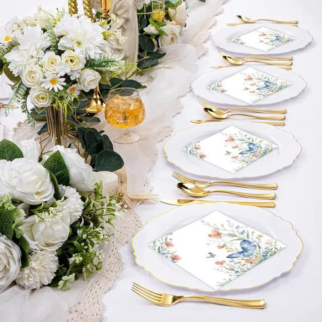 Alt view image 6 of 7 - 50pcs Wildflower Napkins party Decorations, Floral Paper Napkins Disposable Flower and Butterfly Luncheon Cocktail Napkin for Spring Summer Birthday Picnic Wedding Baby Shower Tea Party Decor