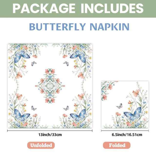 Alt view image 3 of 7 - 50pcs Wildflower Napkins party Decorations, Floral Paper Napkins Disposable Flower and Butterfly Luncheon Cocktail Napkin for Spring Summer Birthday Picnic Wedding Baby Shower Tea Party Decor