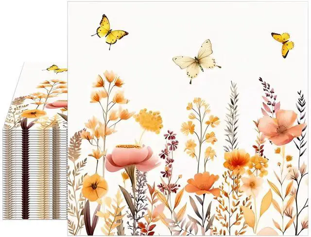 Main image of 40Pcs Floral Paper Napkins Disposable, Decorative Flower Luncheon Napkins for Baby Shower Wedding Anniversary Birthday Fall Party 6.5 x 6.5 Inches