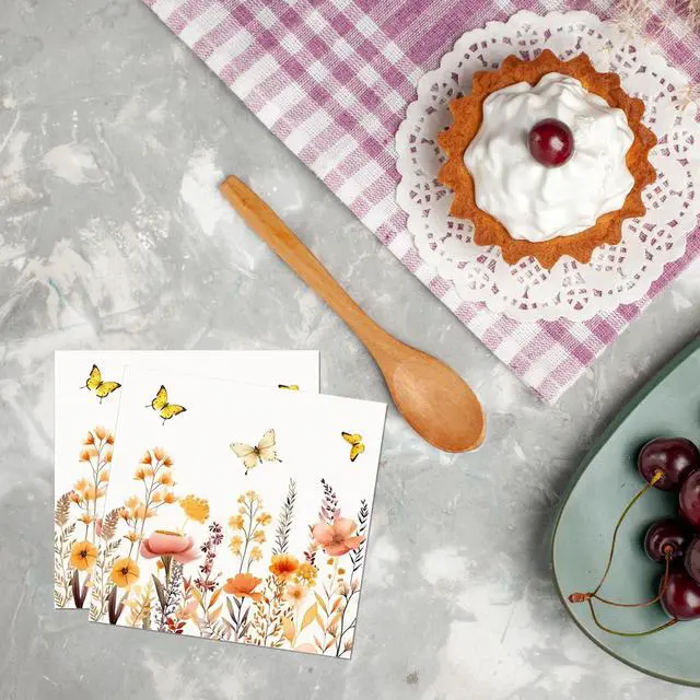 Alt view image 2 of 6 - 40Pcs Floral Paper Napkins Disposable, Decorative Flower Luncheon Napkins for Baby Shower Wedding Anniversary Birthday Fall Party 6.5 x 6.5 Inches