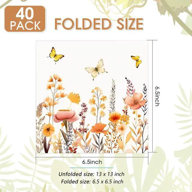 Alt view image 3 of 6 - 40Pcs Floral Paper Napkins Disposable, Decorative Flower Luncheon Napkins for Baby Shower Wedding Anniversary Birthday Fall Party 6.5 x 6.5 Inches