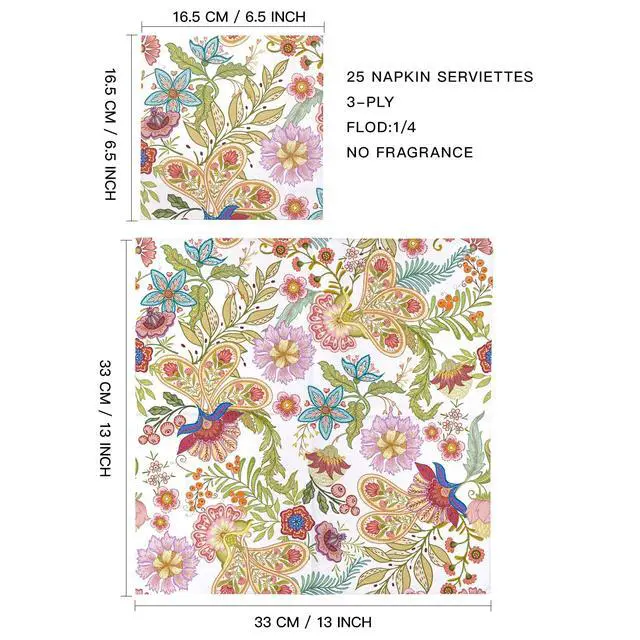 Alt view image 2 of 6 - 25Pcs Floral Paper Napkins - 3-Ply Paisley Floral Disposable Luncheon Paper Napkins for Bridal Shower, Wedding, Birthday, Tea Party - 6.5 x 6.5 In