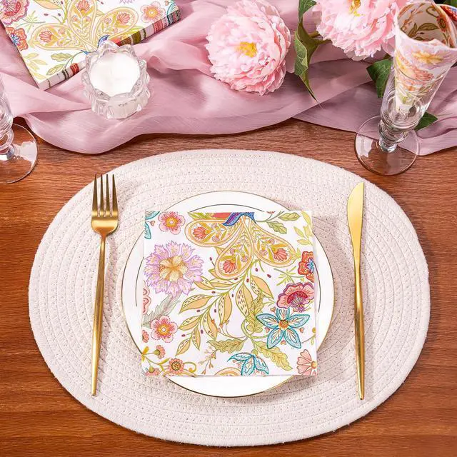 Alt view image 3 of 6 - 25Pcs Floral Paper Napkins - 3-Ply Paisley Floral Disposable Luncheon Paper Napkins for Bridal Shower, Wedding, Birthday, Tea Party - 6.5 x 6.5 In