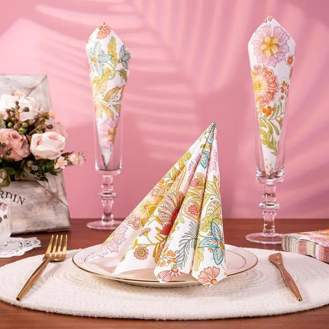 Alt view image 4 of 6 - 25Pcs Floral Paper Napkins - 3-Ply Paisley Floral Disposable Luncheon Paper Napkins for Bridal Shower, Wedding, Birthday, Tea Party - 6.5 x 6.5 In