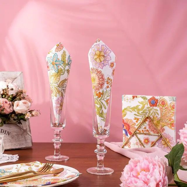Alt view image 5 of 6 - 25Pcs Floral Paper Napkins - 3-Ply Paisley Floral Disposable Luncheon Paper Napkins for Bridal Shower, Wedding, Birthday, Tea Party - 6.5 x 6.5 In