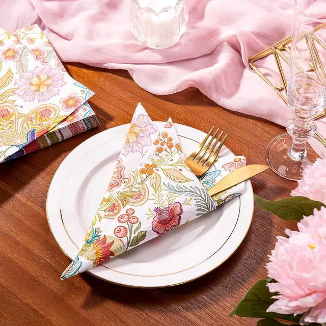 Alt view image 6 of 6 - 25Pcs Floral Paper Napkins - 3-Ply Paisley Floral Disposable Luncheon Paper Napkins for Bridal Shower, Wedding, Birthday, Tea Party - 6.5 x 6.5 In