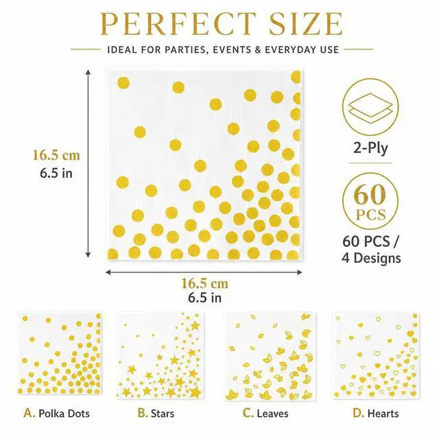 Alt view image 2 of 7 - 60 PCS White Gold Paper Napkins(6.5x6.5 Inch) Disposable Cocktail Napkins Decorative for Dessert Bar Dinner Table Decor Birthday Wedding Retirement Bridal Shower Graduation Party Favors Supplies