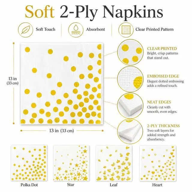 Alt view image 4 of 7 - 60 PCS White Gold Paper Napkins(6.5x6.5 Inch) Disposable Cocktail Napkins Decorative for Dessert Bar Dinner Table Decor Birthday Wedding Retirement Bridal Shower Graduation Party Favors Supplies