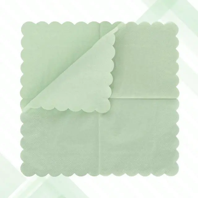 Alt view image 3 of 6 - 100PCS Cocktail Napkins Paper- 2-Ply Sage Green Scalloped Napkins Disposable Decorative Bulk for Dinner Wedding Birthday Party Baby Shower Dessert Easter Lightweight Folded 5x5 Inches