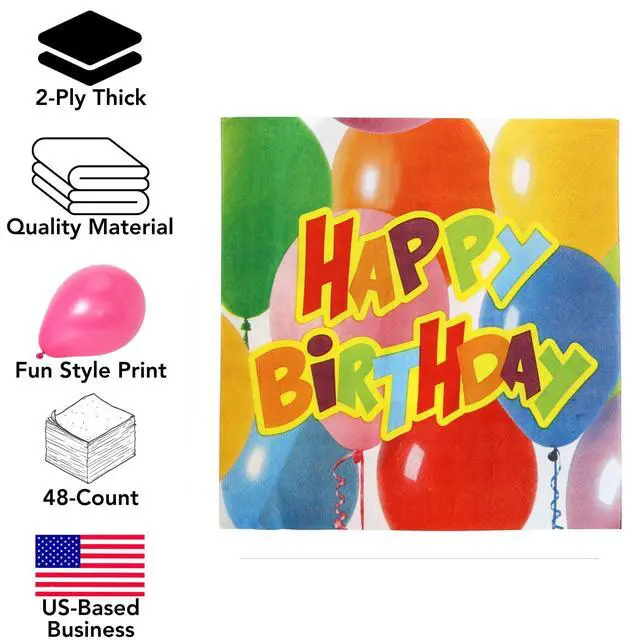 Alt view image 2 of 4 - 75-Count Party Napkins, Dinner Size, Happy Birthday Balloons, Paper, Disposable
