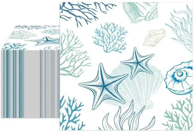 Main image of 40pcs Seashell Napkins Disposable Beach Paper Napkins 6.5x6.5 Inches Ocean Theme Party Napkins for Summer Holiday Birthday Baby Shower Party Decorations