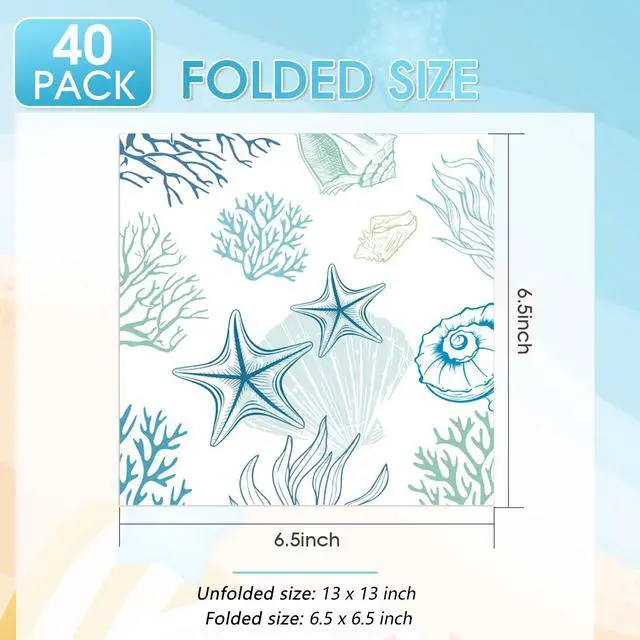 Alt view image 3 of 6 - 40pcs Seashell Napkins Disposable Beach Paper Napkins 6.5x6.5 Inches Ocean Theme Party Napkins for Summer Holiday Birthday Baby Shower Party Decorations