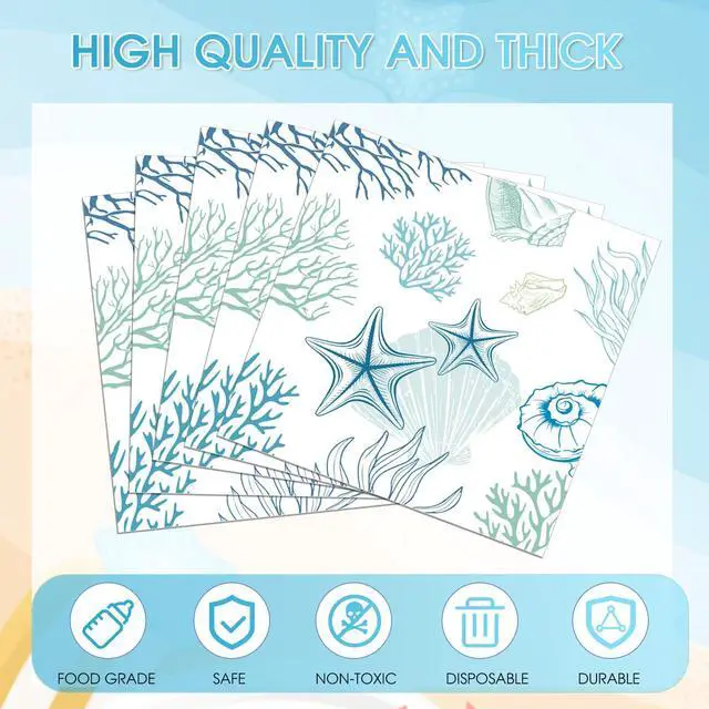 Alt view image 4 of 6 - 40pcs Seashell Napkins Disposable Beach Paper Napkins 6.5x6.5 Inches Ocean Theme Party Napkins for Summer Holiday Birthday Baby Shower Party Decorations