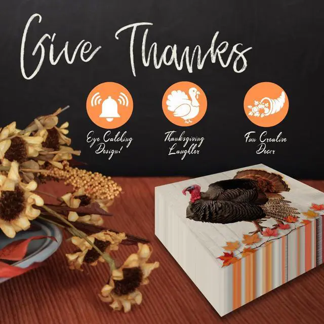 Alt view image 4 of 6 - 75-Pack 2-Ply Disposable Thanksgiving Napkins - Harvest Turkey Design, Autumn Fall Party Supplies, Durable Dinner Size 6.5" x 6.5"