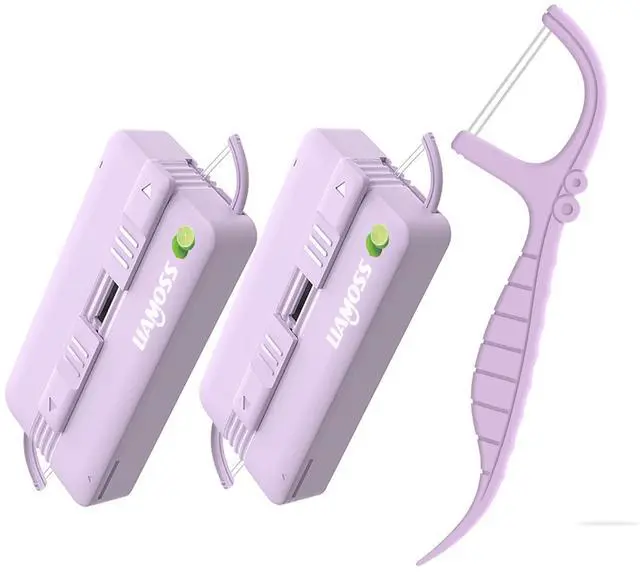 Main image of Shred Resistant Twin line Dental Floss Picks Dispenser-2 Box 20Count Lime Flavor Double line Flosser Portable Case-Best Dental Tools for Oral Care-The Ultimate Floss Storage Solution(Purple)