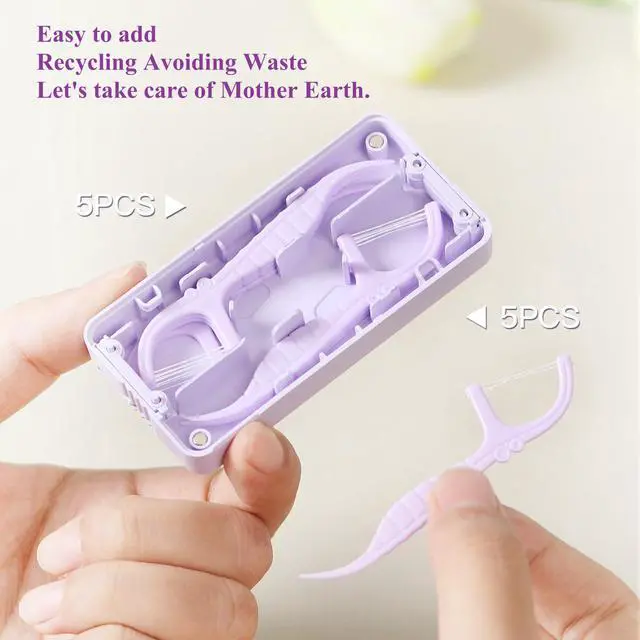Alt view image 7 of 7 - Shred Resistant Twin line Dental Floss Picks Dispenser-2 Box 20Count Lime Flavor Double line Flosser Portable Case-Best Dental Tools for Oral Care-The Ultimate Floss Storage Solution(Purple)