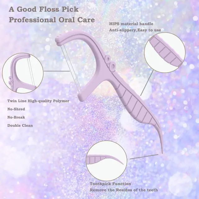 Alt view image 2 of 7 - Shred Resistant Twin line Dental Floss Picks Dispenser-2 Box 20Count Lime Flavor Double line Flosser Portable Case-Best Dental Tools for Oral Care-The Ultimate Floss Storage Solution(Purple)