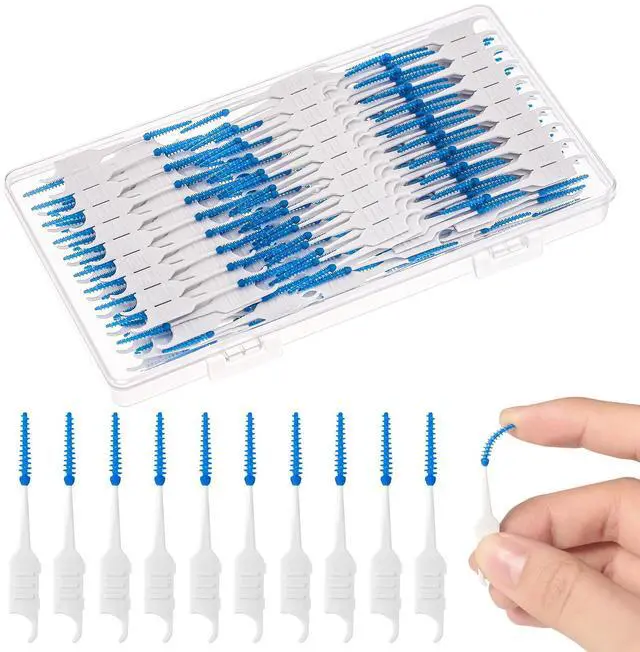 Main image of 250 Dental Floss Picks, Silicone Interdental Brushes, Blue | Soft Silicone Tip, 2-In-1 Brush And Pick, Portable Case, For Tight Spaces And Daily Teeth Cleaning