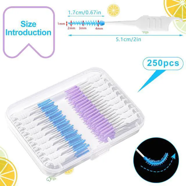 Alt view image 2 of 7 - 250 Interdental Brushes With Case, Silicone Dental Picks, Blue Purple | Soft Silicone Tips, Dual-Use Pick Design, Portable Case, 130 Blue + 120 Purple, For Daily Teeth Gap Cleaning