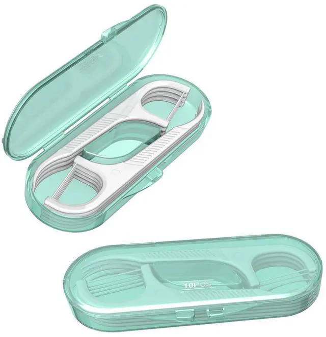 Main image of Dental Flossers 2Pcs Green Mini Portable Case,Refillable Toothpicks Dispenser,Storage 10 Count Floss Picks Organizer,Perfect for Your Purse Or Gym Bag for On-The-Go Flossing