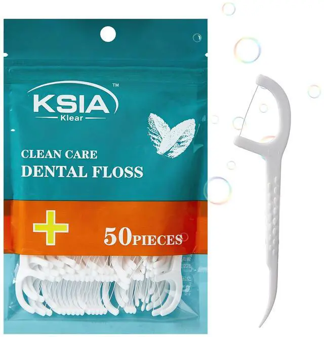 Main image of Klear Dental Floss Picks, 50 Count Tooth Picks Flossers, Dental Floss Cleaner, Dental Flossers for Family, Keep Teeth Clean, Remove Food and Plaque, with 1 Portable Sealed Pouch