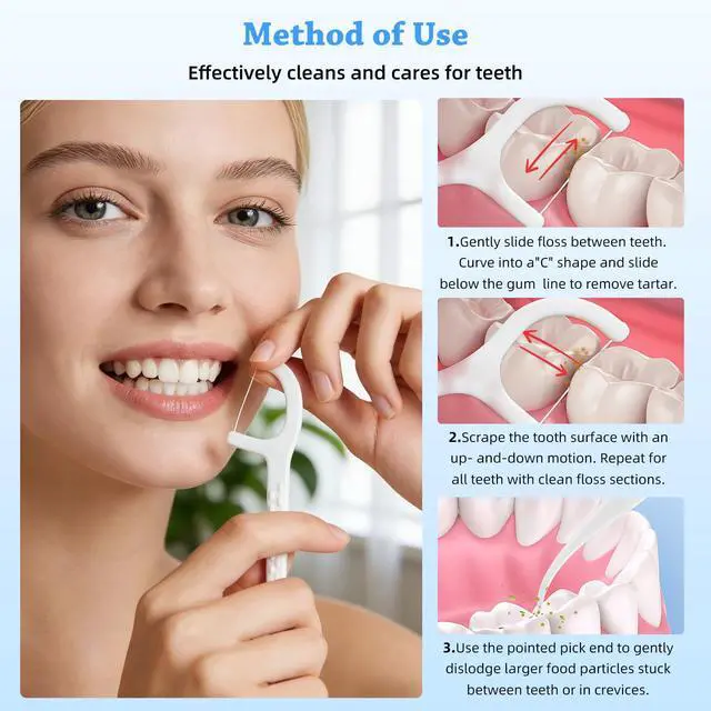 Alt view image 5 of 7 - Klear Dental Floss Picks, 50 Count Tooth Picks Flossers, Dental Floss Cleaner, Dental Flossers for Family, Keep Teeth Clean, Remove Food and Plaque, with 1 Portable Sealed Pouch