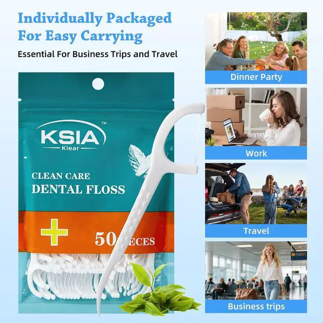Alt view image 6 of 7 - Klear Dental Floss Picks, 50 Count Tooth Picks Flossers, Dental Floss Cleaner, Dental Flossers for Family, Keep Teeth Clean, Remove Food and Plaque, with 1 Portable Sealed Pouch