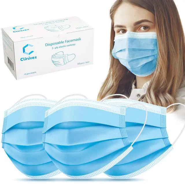Main image of Disposable Face Masks 3-Ply Breathable Face Masks with Nose Wire Blue - Pack of 50, for Outdoors,Home, Office, School