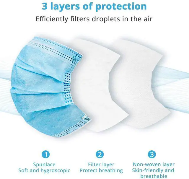 Alt view image 7 of 7 - Disposable Face Masks 3-Ply Breathable Face Masks with Nose Wire Blue - Pack of 50, for Outdoors,Home, Office, School