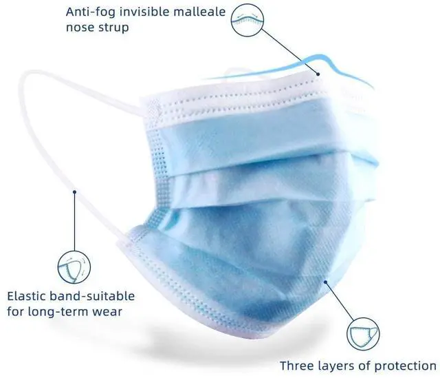 Alt view image 3 of 7 - Disposable Facemask 50pcs 3ply masks Disposable Blue protective Facial Cover with Elastic Earloops Mask