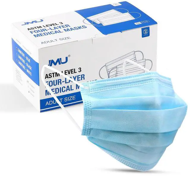 Main image of ASTM Level 3 Disposable Face Mask 4-Ply for Adult, 50 Pack, Blue | Medical Grade Masks, 98% Filtration, Breathable & Comfortable