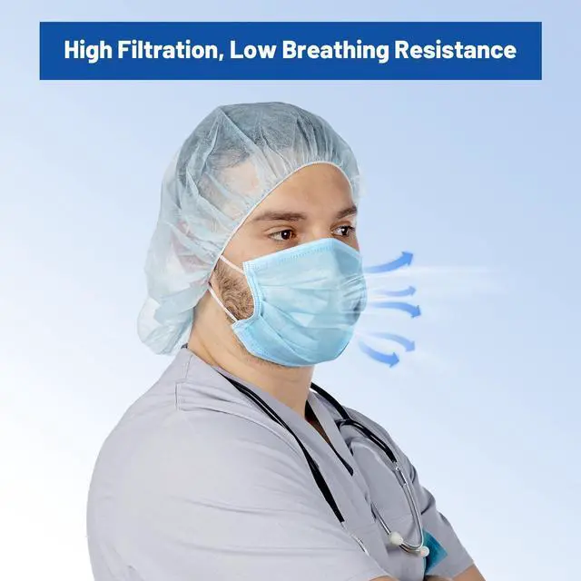 Alt view image 4 of 6 - ASTM Level 3 Disposable Face Mask 4-Ply for Adult, 50 Pack, Blue | Medical Grade Masks, 98% Filtration, Breathable & Comfortable