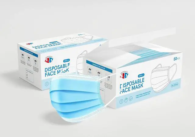 Main image of Premium Disposable Face Masks 3-Ply 3-Layer (50 Masks per Box) (Light Blue)