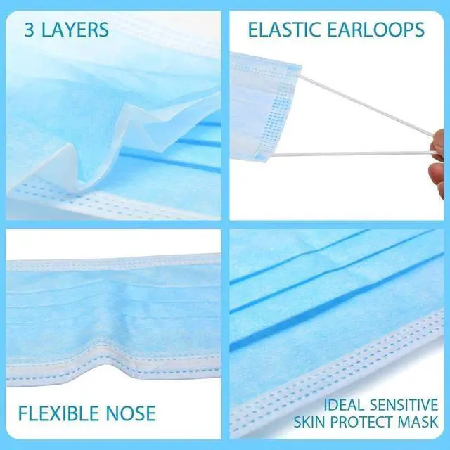 Alt view image 3 of 6 - Disposable Face Mask, 3-Ply Facial Cover Masks with Ear Loop, Breathable Non-Woven Mouth Cover for Personal, Suitable for Home, Office, Outdoor- 50 Pcs