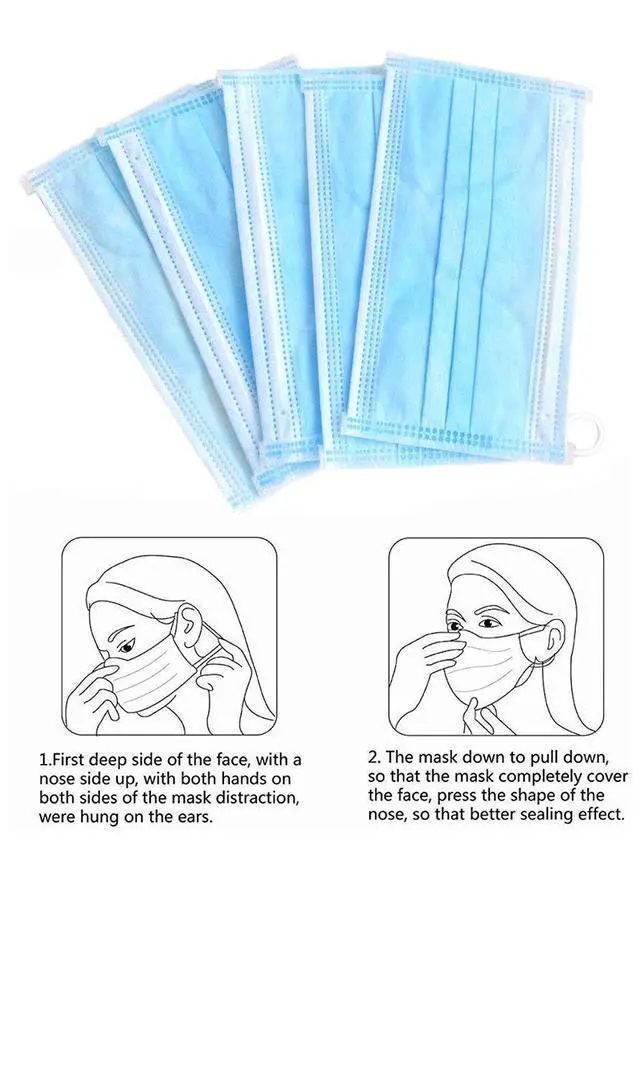 Alt view image 5 of 6 - Disposable Face Mask, 3-Ply Facial Cover Masks with Ear Loop, Breathable Non-Woven Mouth Cover for Personal, Suitable for Home, Office, Outdoor- 50 Pcs