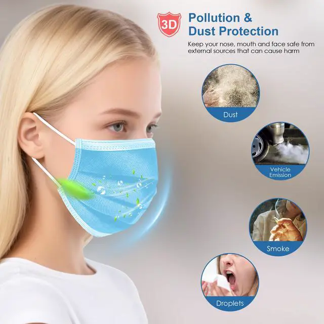 Alt view image 4 of 7 - Blue Disposable Face Masks 125 Pcs,3-Ply Adults Mask Indoor Outdoor