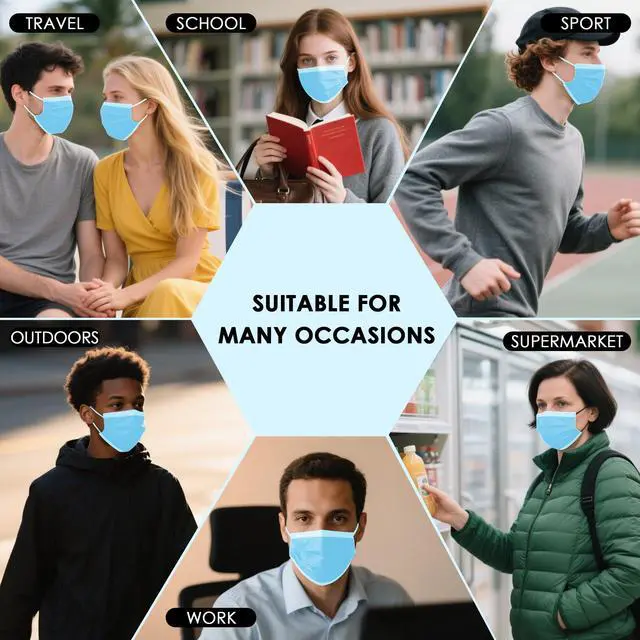 Alt view image 6 of 7 - Blue Disposable Face Masks 125 Pcs,3-Ply Adults Mask Indoor Outdoor