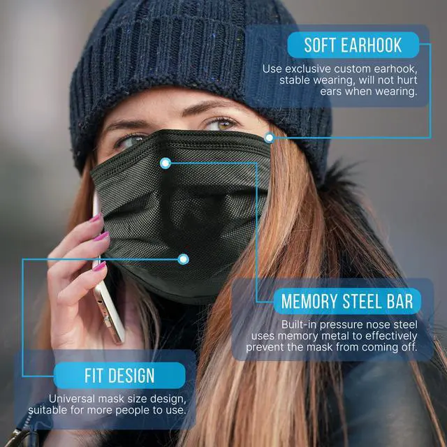 Alt view image 2 of 7 - 50 Count Disposable Face Masks | Breathable 3-Ply Layers | Made from Non-Woven Fabric | Comfortable Earloops | Daily Use & Personal Care | Easy to Use & Disposable | For Adults (Black)