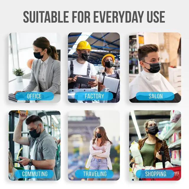 Alt view image 5 of 7 - 50 Count Disposable Face Masks | Breathable 3-Ply Layers | Made from Non-Woven Fabric | Comfortable Earloops | Daily Use & Personal Care | Easy to Use & Disposable | For Adults (Black)