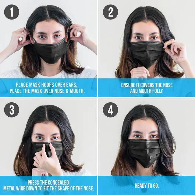 Alt view image 6 of 7 - 50 Count Disposable Face Masks | Breathable 3-Ply Layers | Made from Non-Woven Fabric | Comfortable Earloops | Daily Use & Personal Care | Easy to Use & Disposable | For Adults (Black)