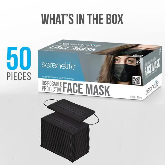 Alt view image 7 of 7 - 50 Count Disposable Face Masks | Breathable 3-Ply Layers | Made from Non-Woven Fabric | Comfortable Earloops | Daily Use & Personal Care | Easy to Use & Disposable | For Adults (Black)