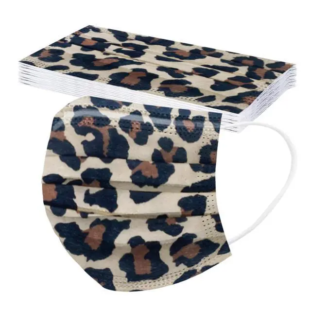 Alt view image 3 of 7 - 50 Pack Leopard Disposable Face Mask for Adults, Fashion 3-Ply Breathable Earloop Full Face Protection for Women & Men
